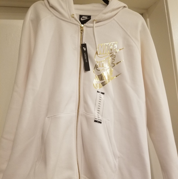 Nike Jackets & Blazers - Nike loose fit white and gold zip up hoodie